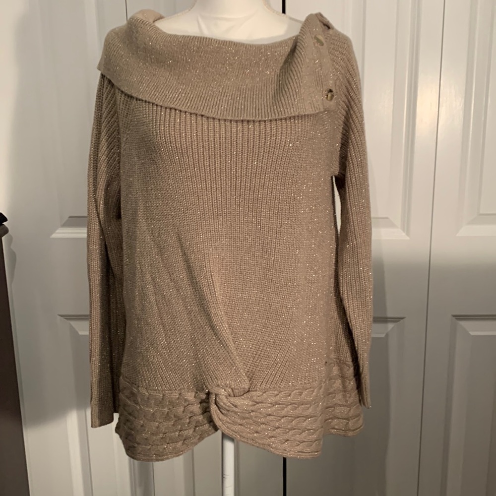 NWT NY&CO taupe off the shoulder sweater with gold metallic stitching